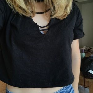 Cropped black V-neck